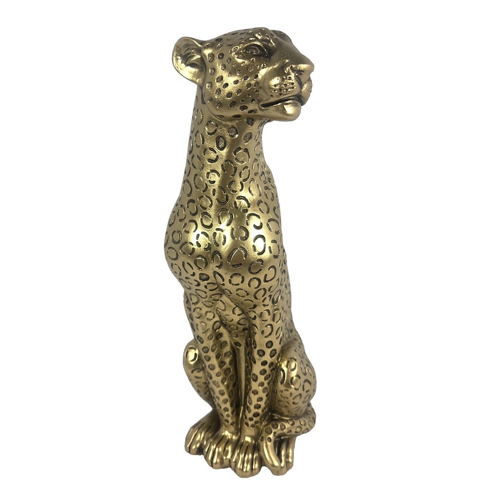 Gold Leopard Cheetah Figurine 11.5 Inch Sitting Statue Animal Home Decor